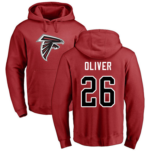 Atlanta Falcons Men Red Isaiah Oliver Name And Number Logo NFL Football #26 Pullover Hoodie Sweatshirts->nfl t-shirts->Sports Accessory